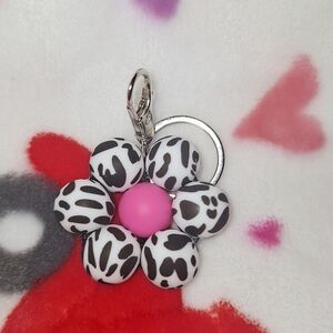Pink and Black Flower Keychain